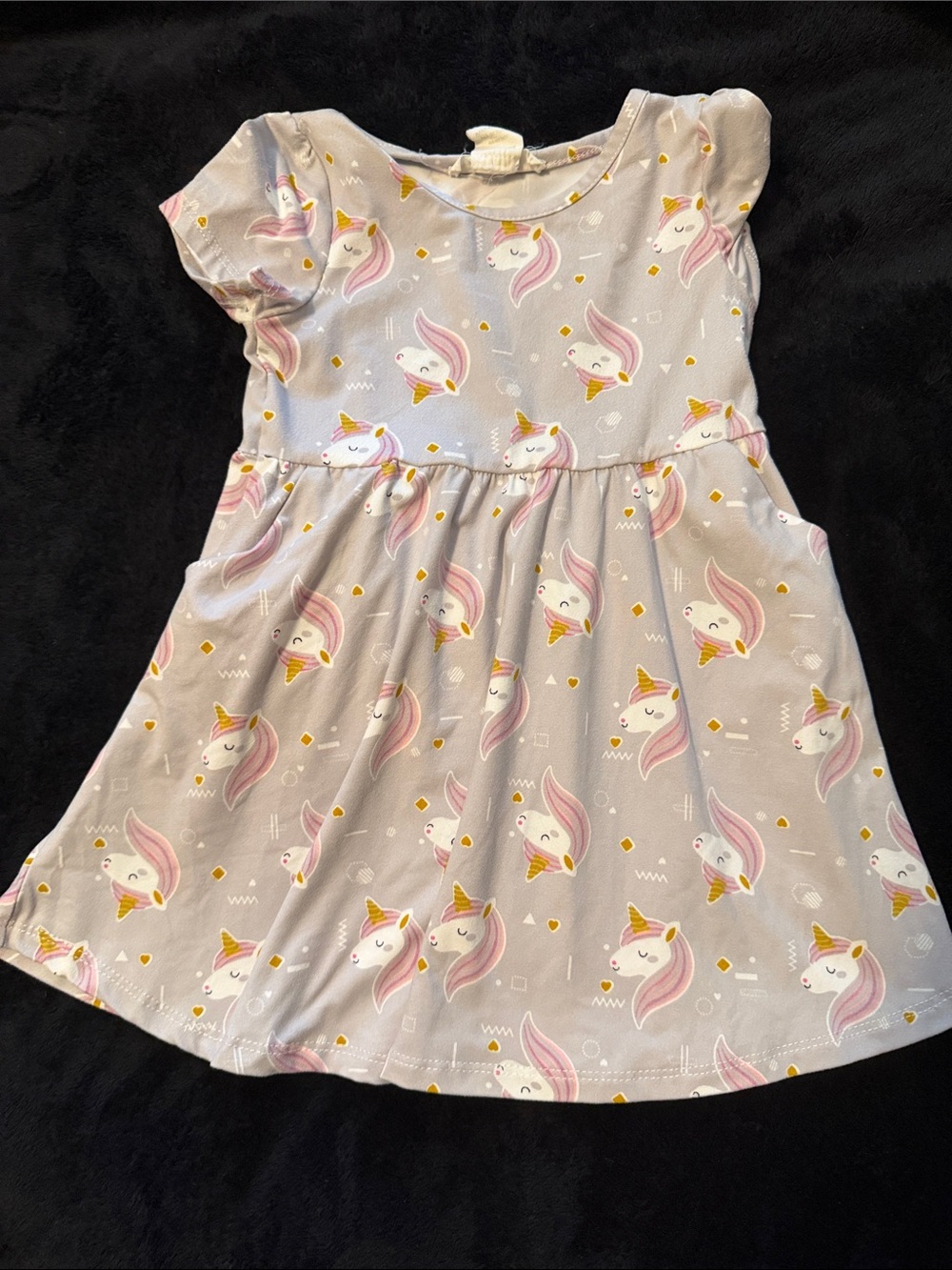 Girls' Unicorn Print Short Sleeve Casual Dress - Pink & Cream
